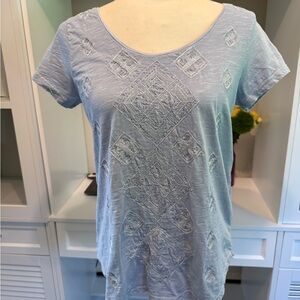 Lucky Brand Light Blue Embroidered Tee 100%cotton